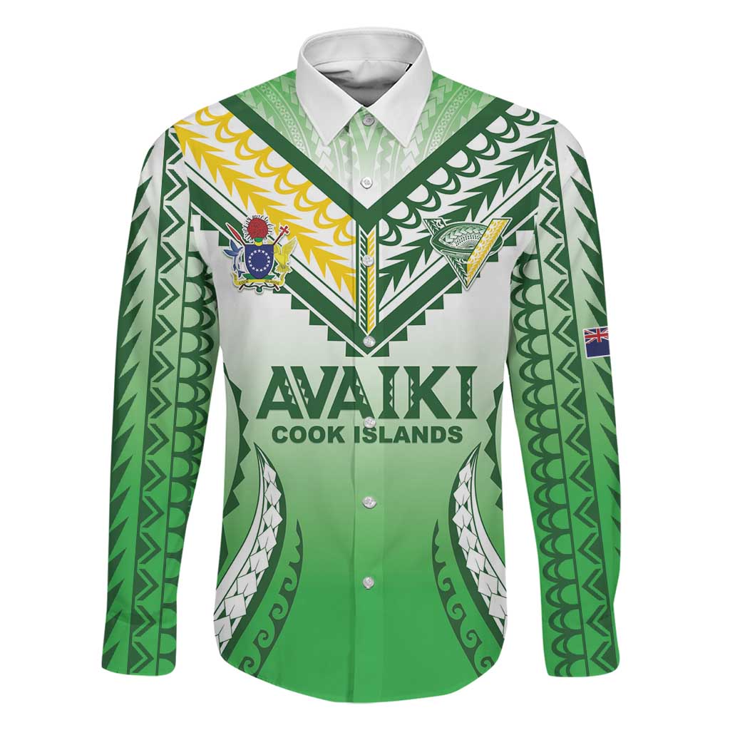Custom Cook Islands Avaiki Rugby Family Matching Short Sleeve Bodycon Dress and Hawaiian Shirt Go Champions LT05 Dad's Shirt - Long Sleeve Green - Polynesian Pride