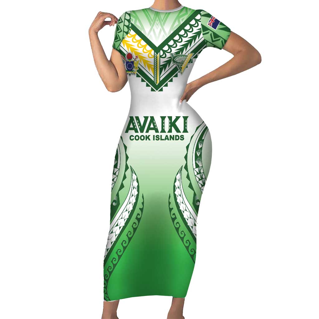 Custom Cook Islands Avaiki Rugby Short Sleeve Bodycon Dress Go Champions - Polynesian Pride