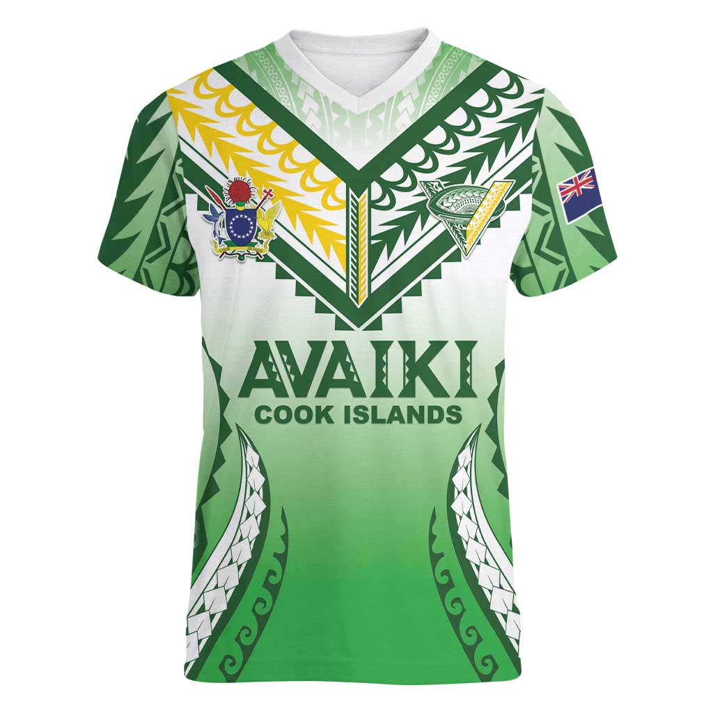 Custom Cook Islands Avaiki Rugby Women V-Neck T-Shirt Go Champions - Polynesian Pride