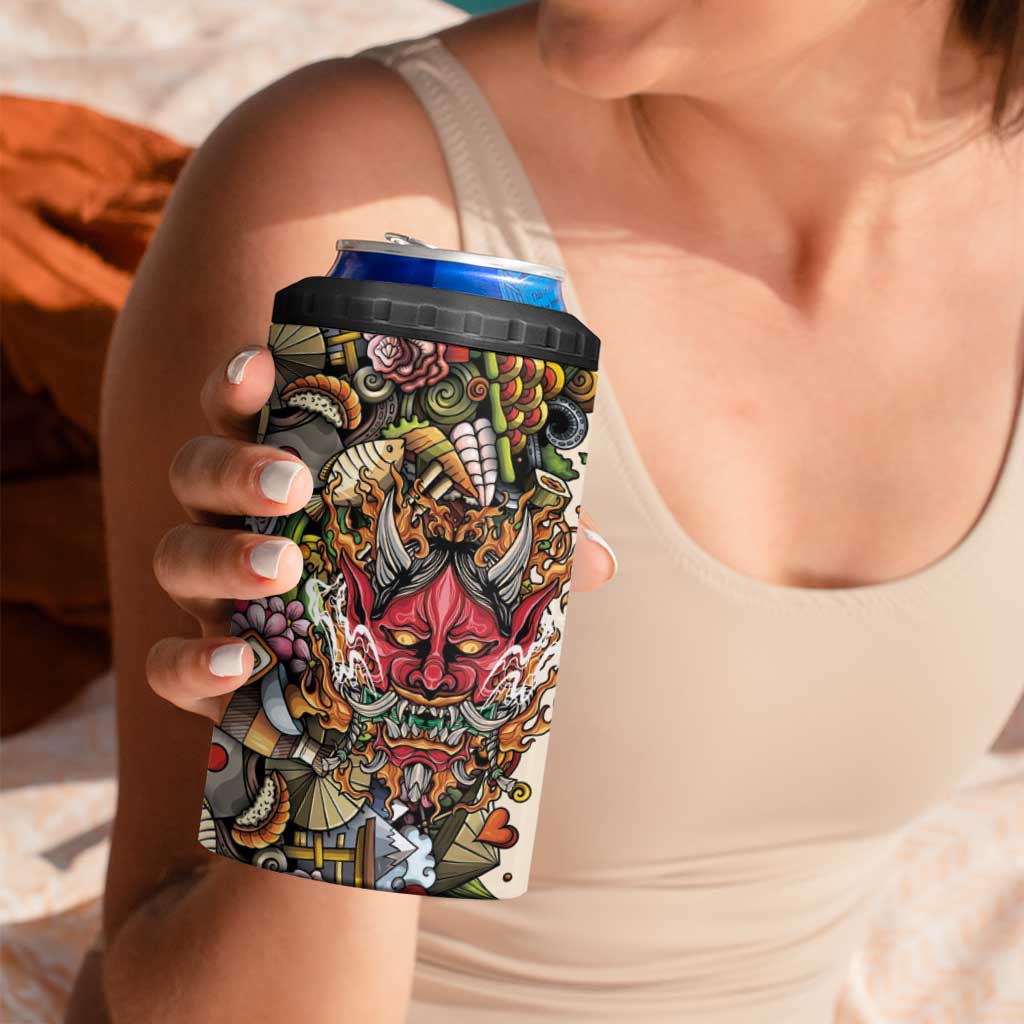 Hawaii And Japan 4 in 1 Can Cooler Tumbler Tiki With Oni Mask - Polynesian Pride