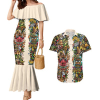 Hawaii And Japan Couples Matching Mermaid Dress and Hawaiian Shirt Tiki With Oni Mask - Polynesian Pride