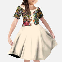 Hawaii And Japan Family Matching Long Sleeve Bodycon Dress and Hawaiian Shirt Tiki With Oni Mask LT05 Daughter's Dress Colorful - Polynesian Pride