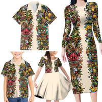 Hawaii And Japan Family Matching Long Sleeve Bodycon Dress and Hawaiian Shirt Tiki With Oni Mask LT05 - Polynesian Pride
