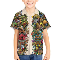 Hawaii And Japan Family Matching Long Sleeve Bodycon Dress and Hawaiian Shirt Tiki With Oni Mask LT05 Son's Shirt Colorful - Polynesian Pride