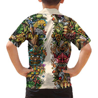 Hawaii And Japan Family Matching Off The Shoulder Long Sleeve Dress and Hawaiian Shirt Tiki With Oni Mask LT05 - Polynesian Pride