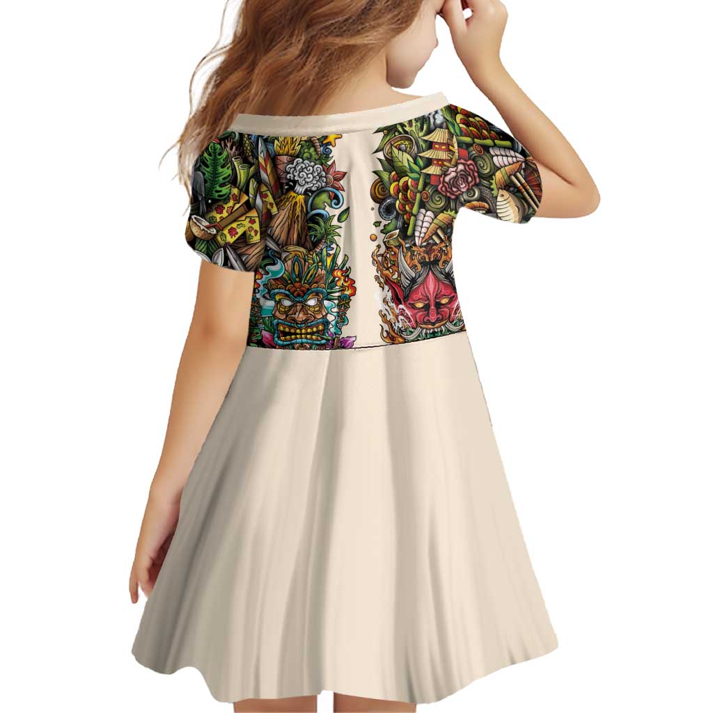 Hawaii And Japan Family Matching Off The Shoulder Long Sleeve Dress and Hawaiian Shirt Tiki With Oni Mask LT05 - Polynesian Pride