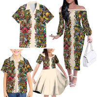 Hawaii And Japan Family Matching Off The Shoulder Long Sleeve Dress and Hawaiian Shirt Tiki With Oni Mask LT05 - Polynesian Pride