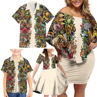 Hawaii And Japan Family Matching Off Shoulder Short Dress and Hawaiian Shirt Tiki With Oni Mask LT05 - Polynesian Pride
