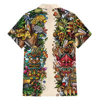 Hawaii And Japan Family Matching Off Shoulder Short Dress and Hawaiian Shirt Tiki With Oni Mask LT05 - Polynesian Pride