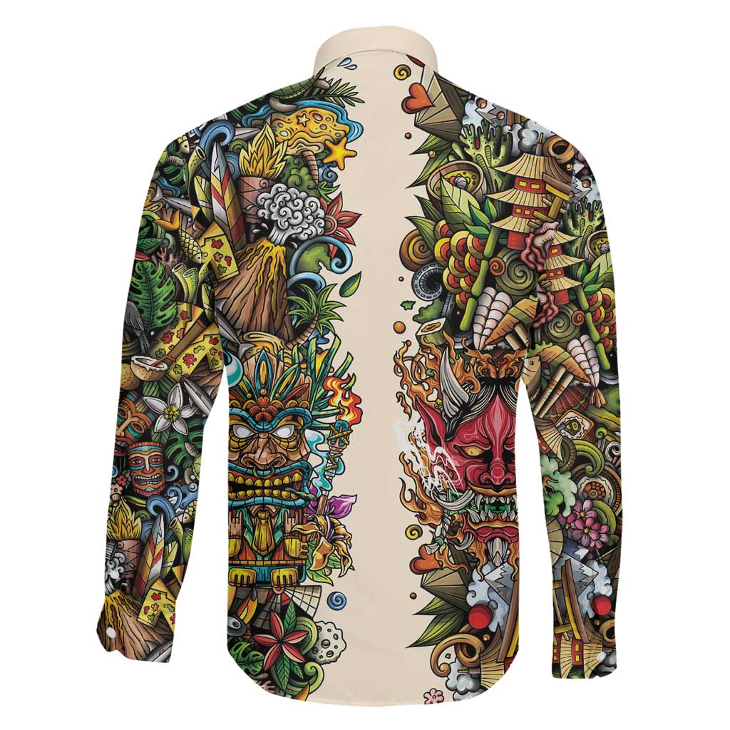 Hawaii And Japan Family Matching Off Shoulder Short Dress and Hawaiian Shirt Tiki With Oni Mask LT05 - Polynesian Pride