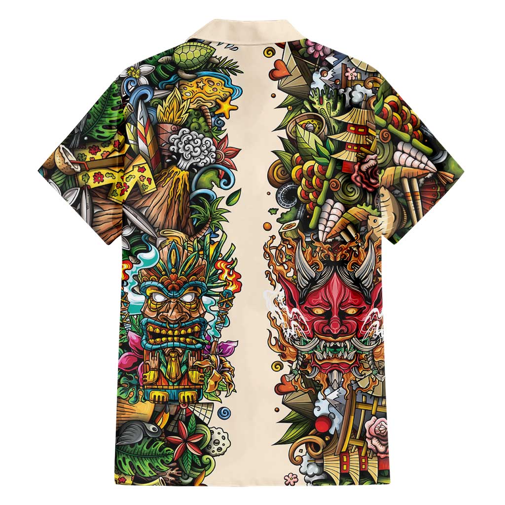 Hawaii And Japan Hawaiian Shirt Tiki With Oni Mask - Polynesian Pride
