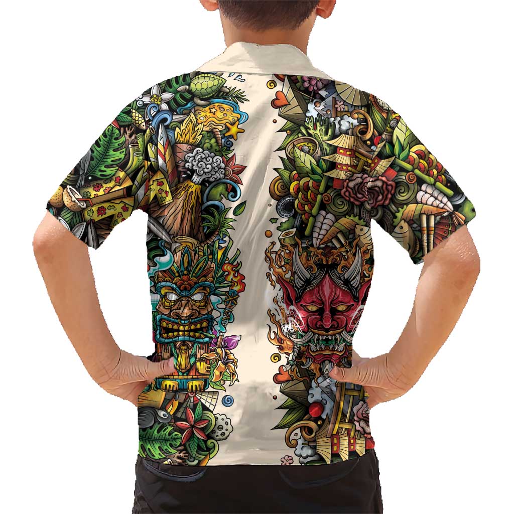 Hawaii And Japan Hawaiian Shirt Tiki With Oni Mask - Polynesian Pride