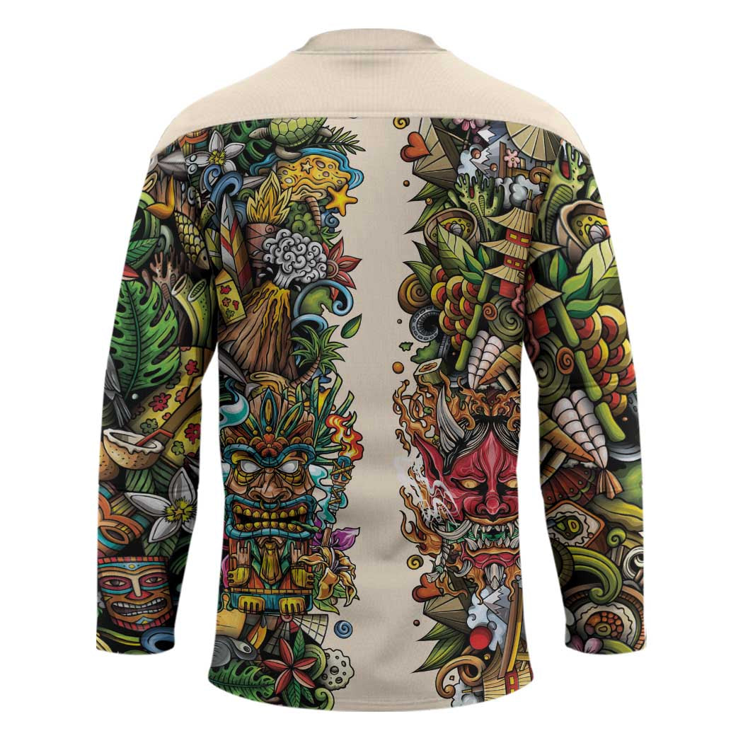 Hawaii And Japan Hockey Jersey Tiki With Oni Mask - Polynesian Pride