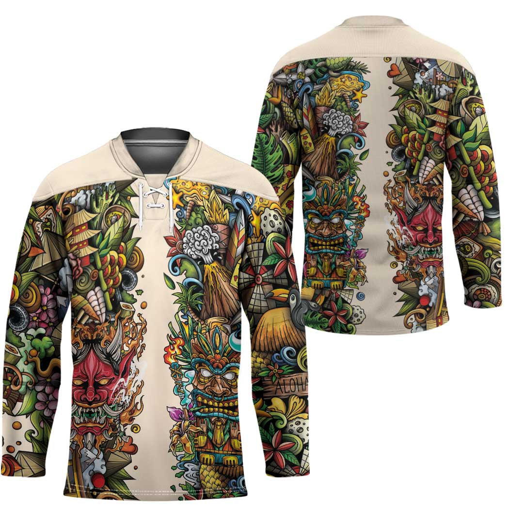 Hawaii And Japan Hockey Jersey Tiki With Oni Mask - Polynesian Pride