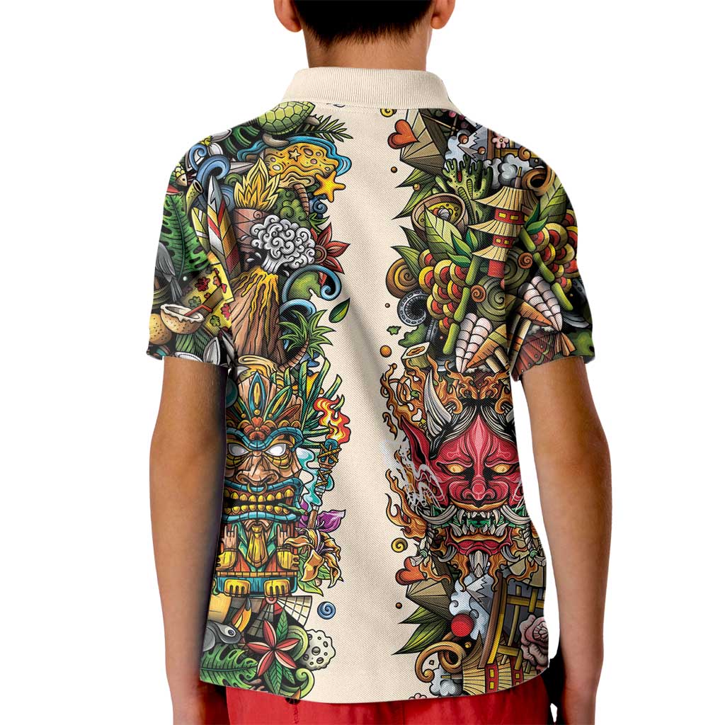Hawaii And Japan Kid Polo Shirt Tiki With Oni Mask - Polynesian Pride