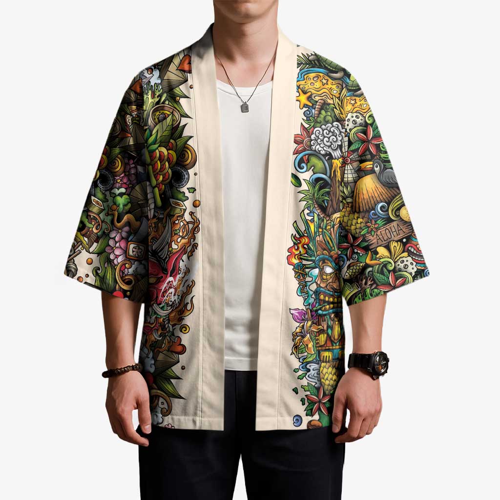 Hawaii And Japan Kimono Tiki With Oni Mask - Polynesian Pride