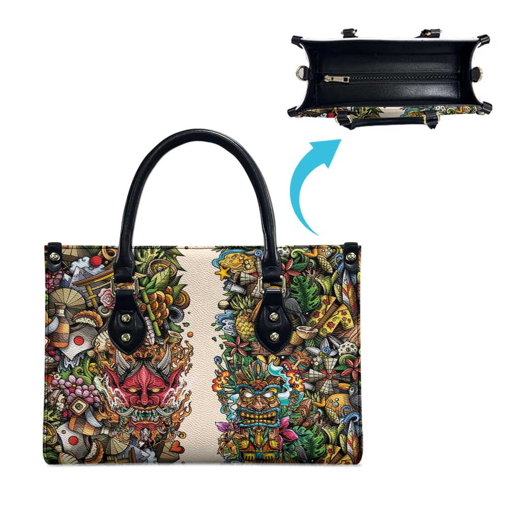 Hawaii And Japan Leather Bag Tiki With Oni Mask - Polynesian Pride