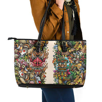 Hawaii And Japan Leather Tote Bag Tiki With Oni Mask - Polynesian Pride