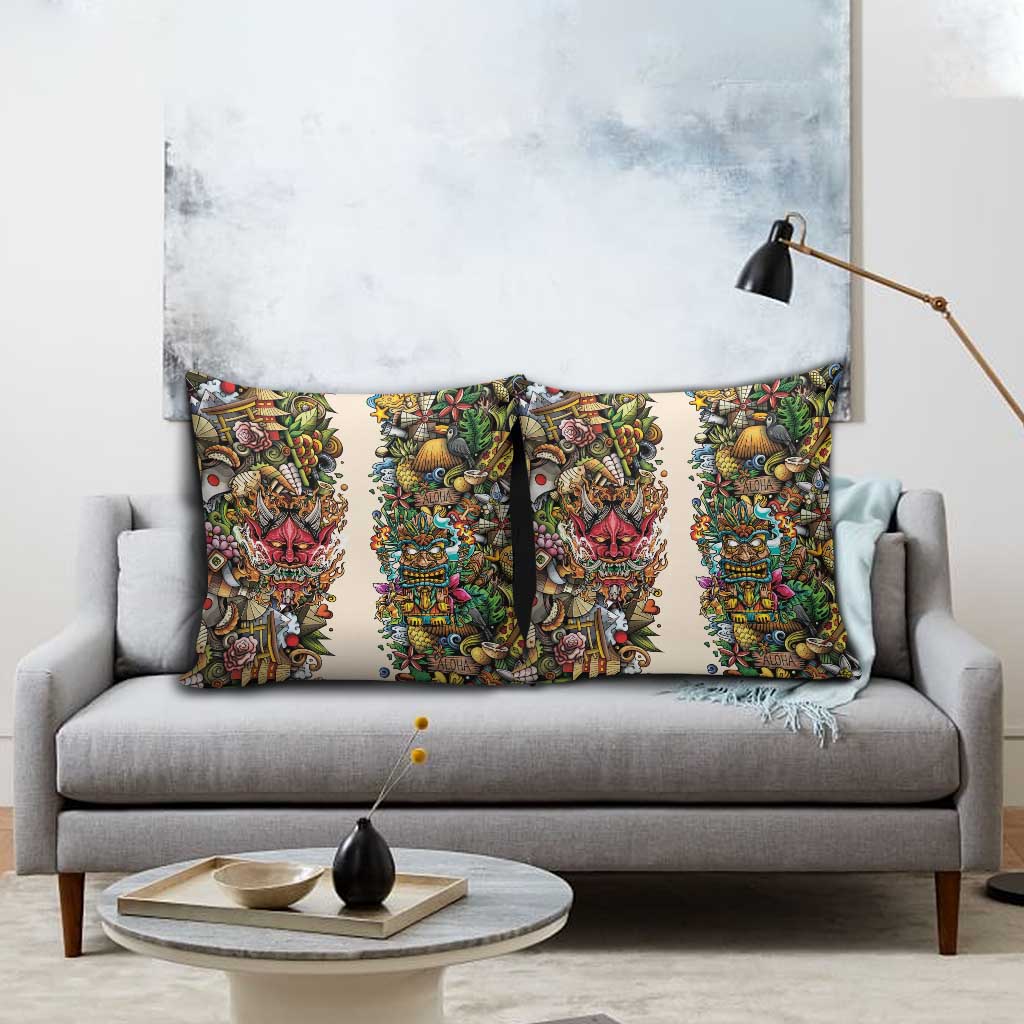 Hawaii And Japan Pillow Cover Tiki With Oni Mask - Polynesian Pride