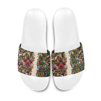 Hawaii And Japan Slide Sandals Tiki With Oni Mask - Polynesian Pride
