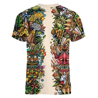 Hawaii And Japan Women V-Neck T-Shirt Tiki With Oni Mask - Polynesian Pride