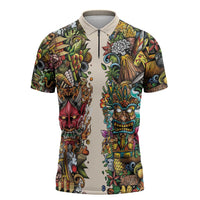 Hawaii And Japan Zipper Polo Shirt Tiki With Oni Mask - Polynesian Pride