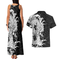Hawaiian And Japanese Culture Couples Matching Tank Maxi Dress and Hawaiian Shirt Irezumi Dragon With Polynesian Pattern Black LT05 - Polynesian Pride