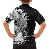 Hawaiian And Japanese Culture Family Matching Short Sleeve Bodycon Dress and Hawaiian Shirt Irezumi Dragon With Polynesian Pattern Black LT05 - Polynesian Pride