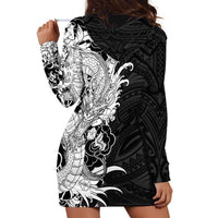 Hawaiian And Japanese Culture Hoodie Dress Irezumi Dragon With Polynesian Pattern Black LT05 - Polynesian Pride