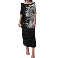 Hawaiian And Japanese Culture Puletasi Irezumi Dragon With Polynesian Pattern Black - Polynesian Pride