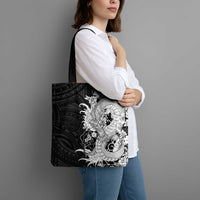 Hawaiian And Japanese Culture Tote Bag Irezumi Dragon With Polynesian Pattern Black LT05 - Polynesian Pride
