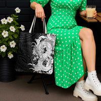 Hawaiian And Japanese Culture Tote Bag Irezumi Dragon With Polynesian Pattern Black LT05 - Polynesian Pride