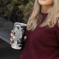 Hawaiian And Japanese Culture Tumbler Cup Irezumi Dragon With Polynesian Pattern Black - Polynesian Pride