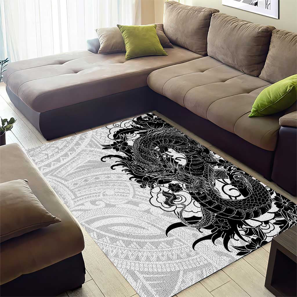Hawaiian And Japanese Culture Area Rug Irezumi Dragon With Polynesian Pattern White LT05 - Polynesian Pride