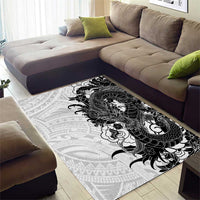 Hawaiian And Japanese Culture Area Rug Irezumi Dragon With Polynesian Pattern White LT05 - Polynesian Pride