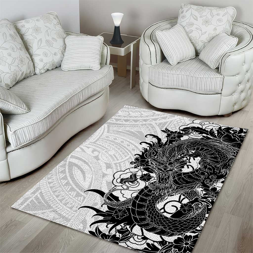 Hawaiian And Japanese Culture Area Rug Irezumi Dragon With Polynesian Pattern White LT05 - Polynesian Pride