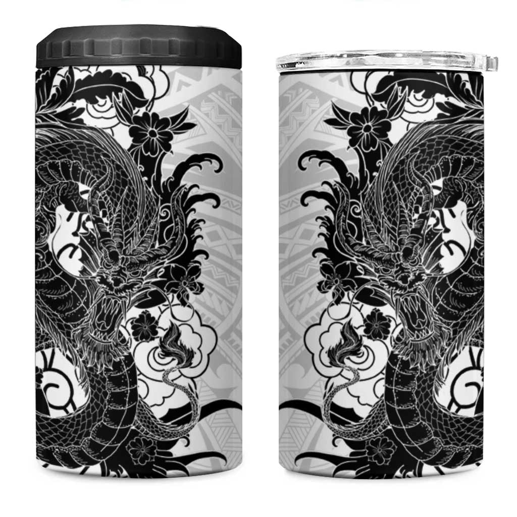Hawaiian And Japanese Culture 4 in 1 Can Cooler Tumbler Irezumi Dragon With Polynesian Pattern White LT05 One Size: 16 oz White - Polynesian Pride