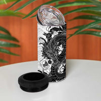 Hawaiian And Japanese Culture 4 in 1 Can Cooler Tumbler Irezumi Dragon With Polynesian Pattern White LT05 - Polynesian Pride
