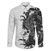 Hawaiian And Japanese Culture Family Matching Off The Shoulder Long Sleeve Dress and Hawaiian Shirt Irezumi Dragon With Polynesian Pattern White LT05 Dad's Shirt - Long Sleeve White - Polynesian Pride