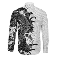 Hawaiian And Japanese Culture Family Matching Off The Shoulder Long Sleeve Dress and Hawaiian Shirt Irezumi Dragon With Polynesian Pattern White LT05 - Polynesian Pride