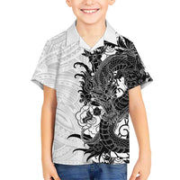 Hawaiian And Japanese Culture Family Matching Off Shoulder Maxi Dress and Hawaiian Shirt Irezumi Dragon With Polynesian Pattern White LT05 Son's Shirt White - Polynesian Pride