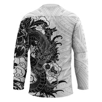 Hawaiian And Japanese Culture Hockey Jersey Irezumi Dragon With Polynesian Pattern White - Polynesian Pride