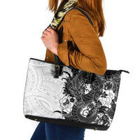 Hawaiian And Japanese Culture Leather Tote Bag Irezumi Dragon With Polynesian Pattern White LT05 White - Polynesian Pride