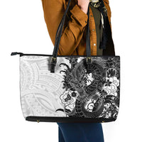Hawaiian And Japanese Culture Leather Tote Bag Irezumi Dragon With Polynesian Pattern White LT05 - Polynesian Pride