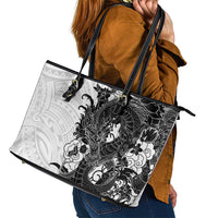 Hawaiian And Japanese Culture Leather Tote Bag Irezumi Dragon With Polynesian Pattern White LT05 - Polynesian Pride