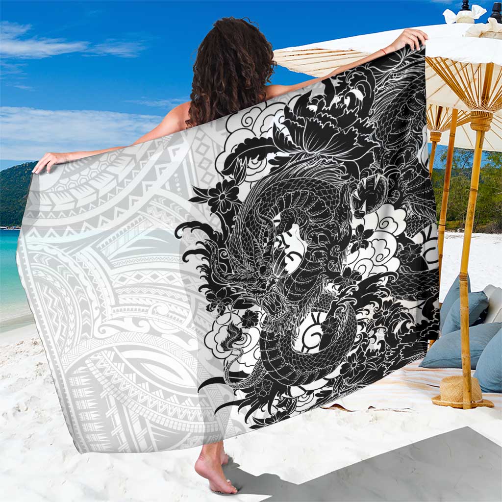 Hawaiian And Japanese Culture Sarong Irezumi Dragon With Polynesian Pattern White - Polynesian Pride