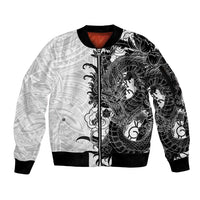 Hawaiian And Japanese Culture Sleeve Zip Bomber Jacket Irezumi Dragon With Polynesian Pattern White LT05 Unisex White - Polynesian Pride