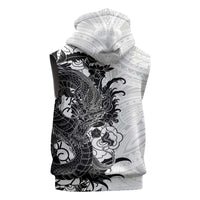 Hawaiian And Japanese Culture Sleeveless Zip Hoodie Irezumi Dragon With Polynesian Pattern White LT05 - Polynesian Pride
