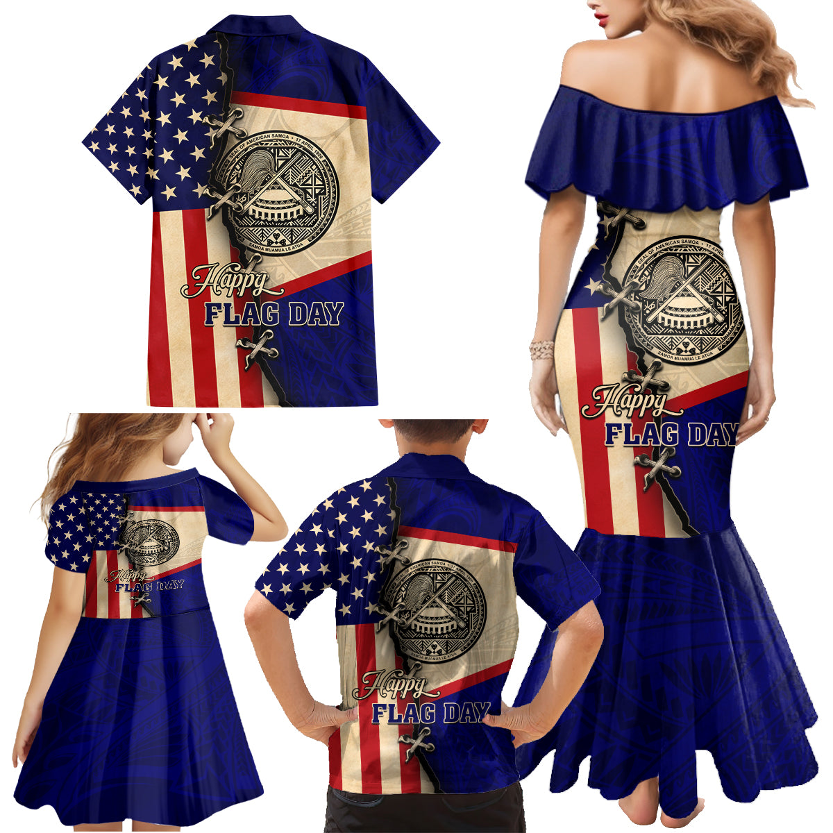 American Samoa Flag Day Family Matching Mermaid Dress and Hawaiian Shirt Polynesian Tribal Pattern LT05 - Polynesian Pride