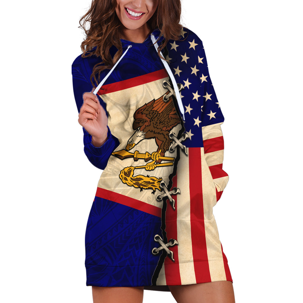 American Samoa Flag Day Hoodie Dress Polynesian Tribal Pattern LT05 Blue - Polynesian Pride